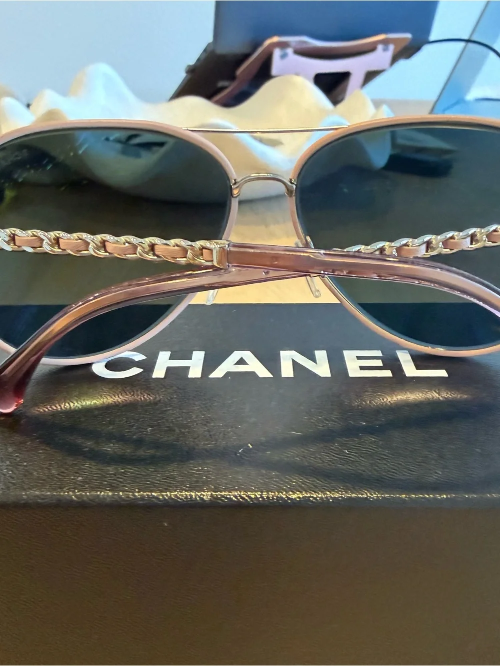 Chanel Light Pink Metal Polarized Pilot Winter Aviator Sunglasses